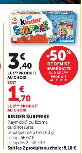 KINDER SURPRISE Playmobil® ou licorne ou dinosaures