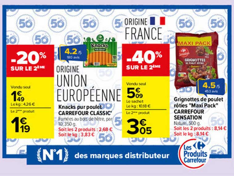 Knacks pur poulet CARREFOUR CLASSIC'