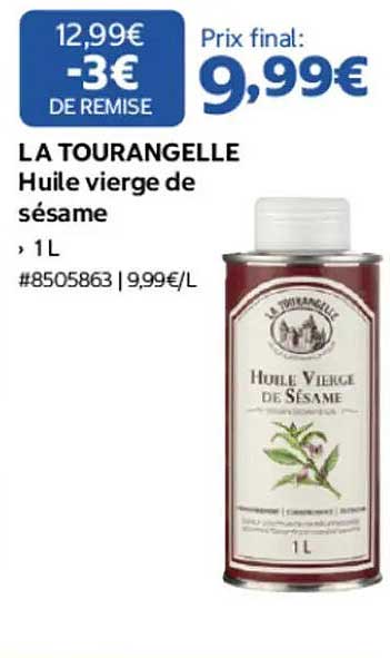 LA TOURANGELLE Huile vierge de sésame, 1 L