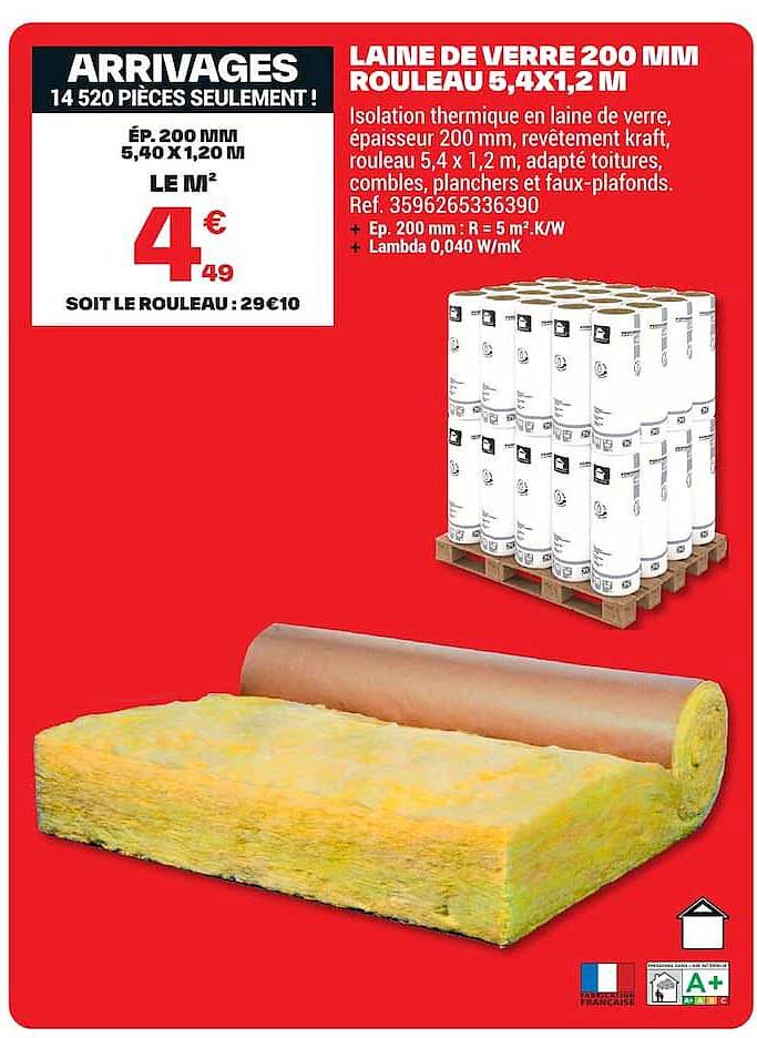 LAINE DE VERRE 200 MM ROULEAU 5,4X1,2 M