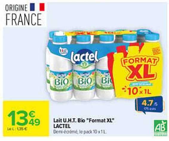 Lait U.H.T. Bio "Format XL" LACTEL