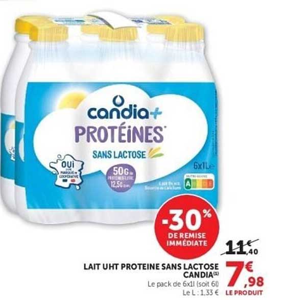 LAIT UHT PROTEINE SANS LACTOSE CANDIA