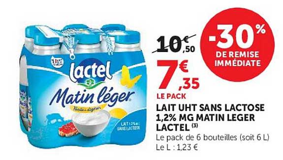 LAIT UHT SANS LACTOSE 1,2% MG MATIN LEGER LACTEL