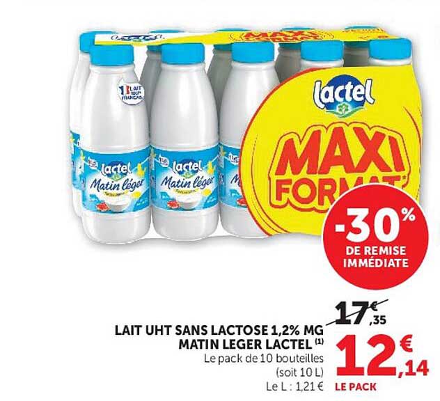 LAIT UHT SANS LACTOSE 1,2% MG MATIN LEGER LACTEL