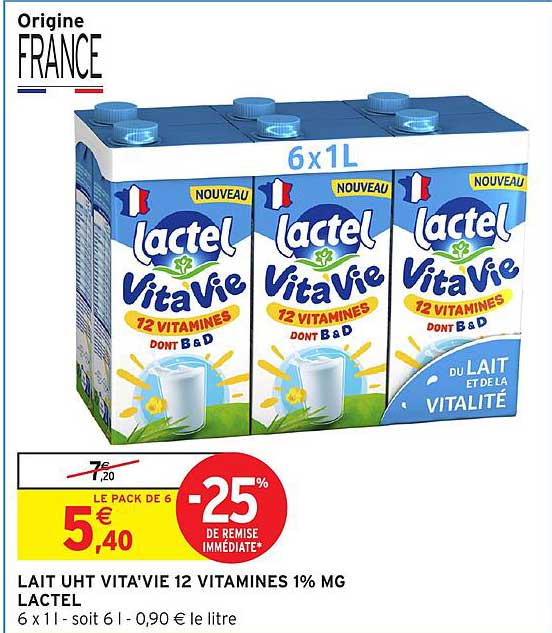 LAIT UHT VITA'VIE 12 VITAMINES 1% MG LACTEL