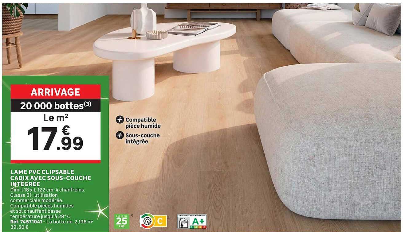 LAME PVC CLIPSABLE CADIX AVEC SOUS-COUCHE INTÉGRÉE
