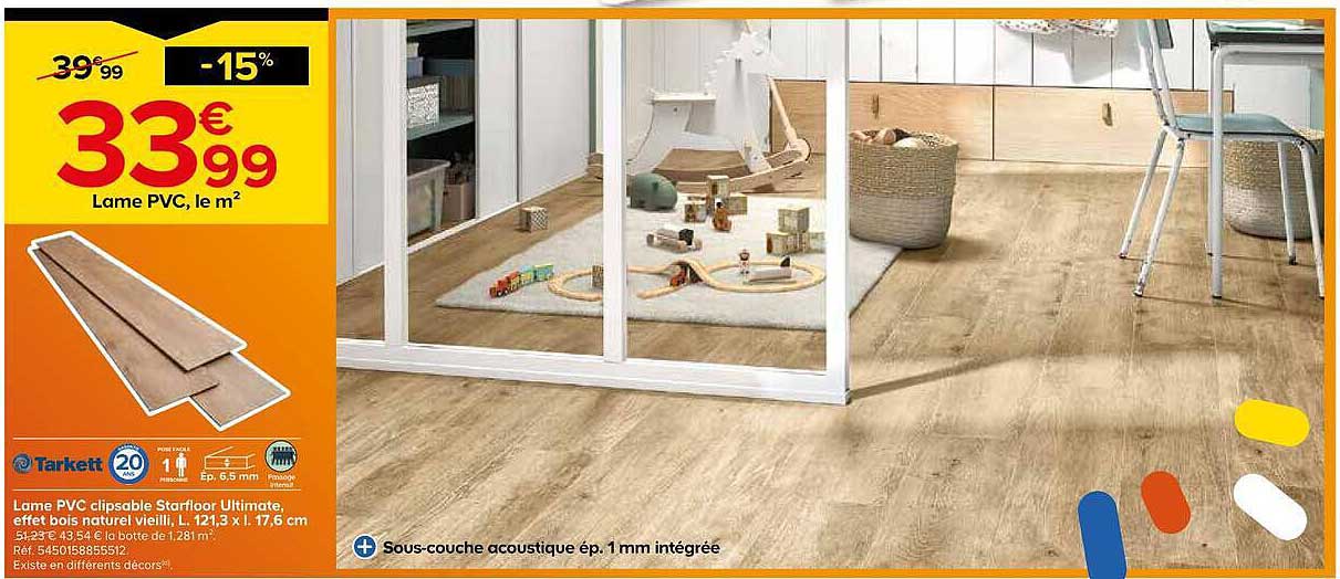 Lame PVC clipsable Starfloor Ultimate, effet bois naturel vieilli, L. 121,3 x l. 17,6 cm