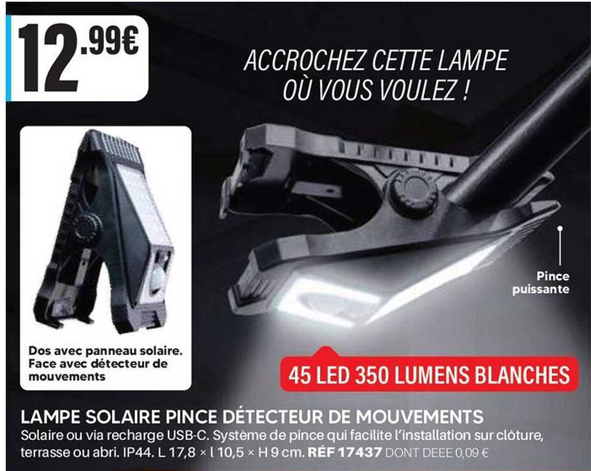LAMPE SOLAIRE PINCE DÉTECTEUR DE MOUVEMENTS