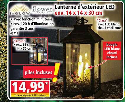 Lanterne d'extérieur LED env. 14 x 14 x 30 cm