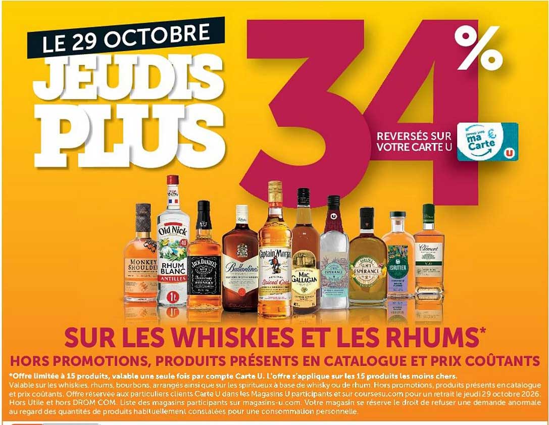 LE 29 OCTOBRE JEUDIS PLUS 34% REVERSES SUR VOTRE CARTE U