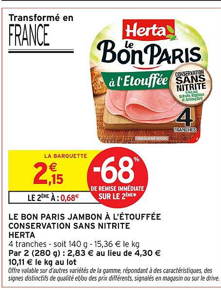 LE BON PARIS JAMBON À L'ÉTOUFFÉE CONSERVATION SANS NITRITE HERTA