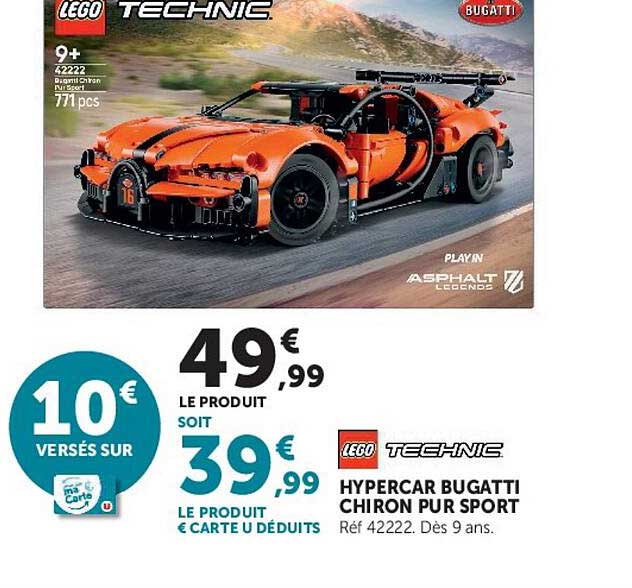 LEGO TECHNIC HYPERCAR BUGATTI CHIRON PUR SPORT Réf 42222. Dès 9 ans.