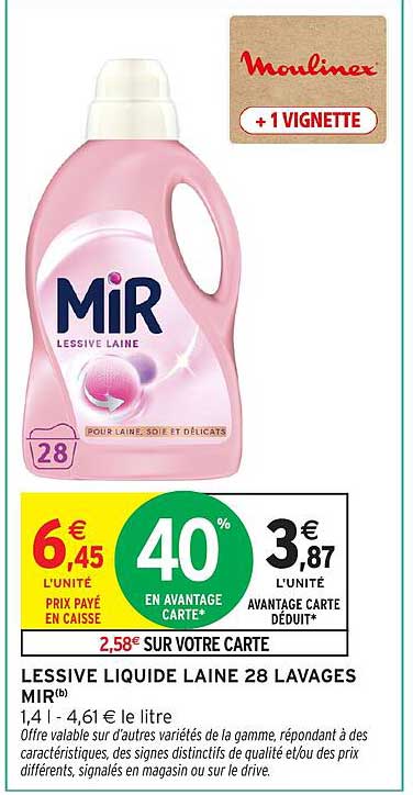LESSIVE LIQUIDE LAINE 28 LAVAGES MIR