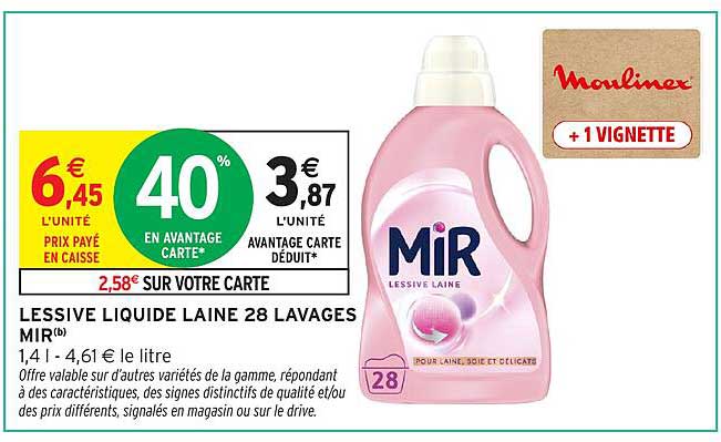 LESSIVE LIQUIDE LAINE 28 LAVAGES MIR