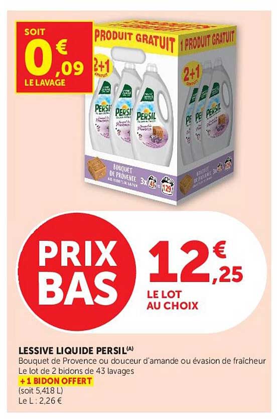 LESSIVE LIQUIDE PERSIL (A) Bouquet de Provence ou douceur d'amande ou évasion de fraîcheur