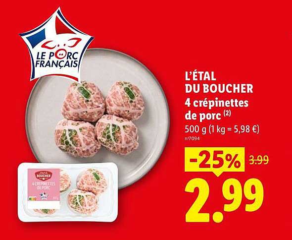 L'ÉTAL DU BOUCHER 4 crépinettes de porc