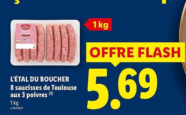 L'ÉTAL DU BOUCHER 8 saucisses de Toulouse aux 3 poivres