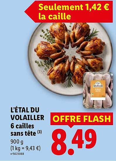 L’ÉTAL DU VOLAILLER 6 cailles sans tête
