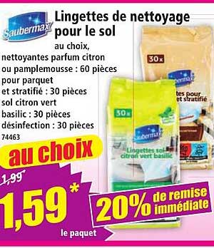 Lingettes de nettoyage pour le sol au choix, nettoyants parfum citron ou pamplemousse : 60 pièces pour parquet et stratifié : 30 pièces sol citron vert basilic : 30 pièces désinfection : 30 pièces