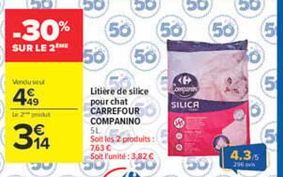 Litière de silice pour chat CARREFOUR COMPANINO 5L