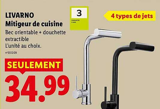 LIVARNO Mitigeur de cuisine Bec orientable + douchette extractible L’unité au choix.