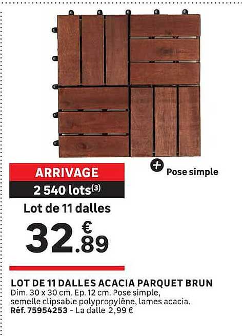 Lot de 11 dalles acacia parquet brun