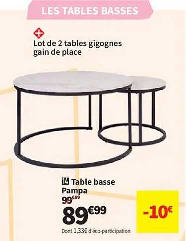 Lot de 2 tables gigognes gain de place