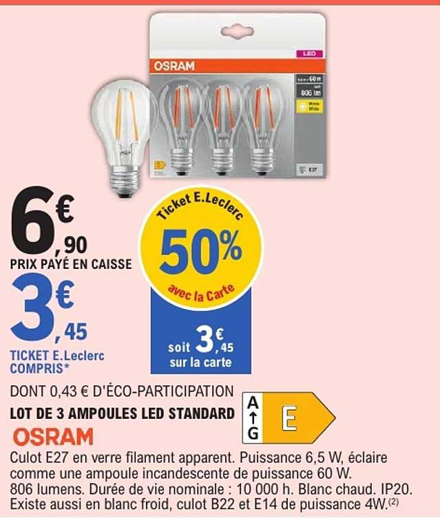 LOT DE 3 AMPOULES LED STANDARD OSRAM