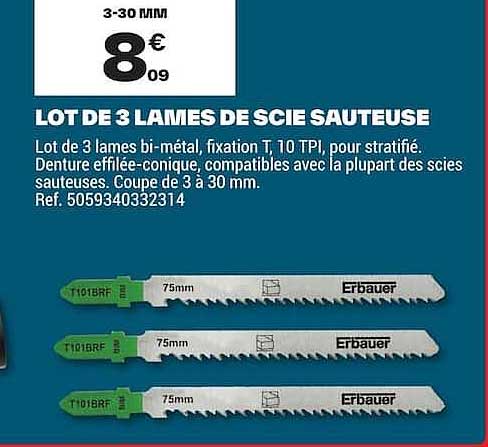 LOT DE 3 LAMES DE SCIE SAUTEUSE