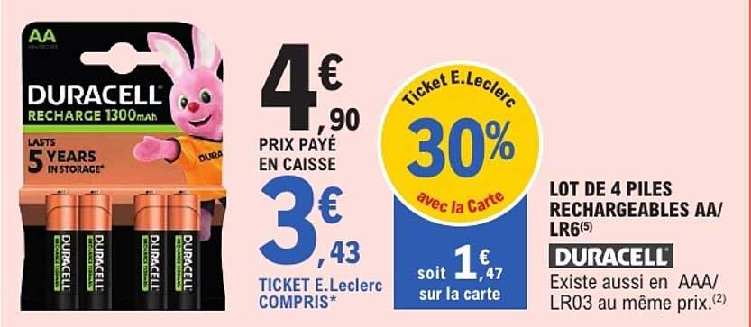 LOT DE 4 PILES RECHARGEABLES AA/LR6