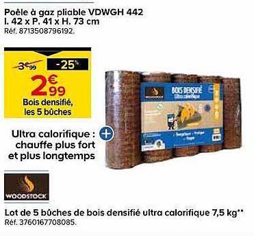 Lot de 5 bûches de bois densifié ultra calorifique 7,5 kg*