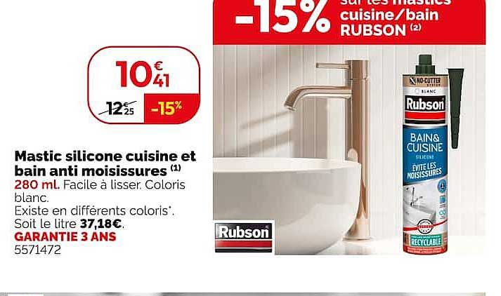Mastic silicone cuisine et bain anti moisissures