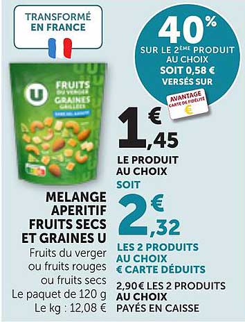 MELANGE APERITIF FRUITS SECS ET GRAINES U