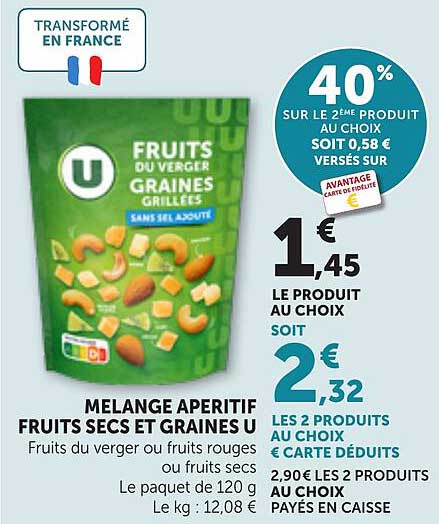 MELANGE APERITIF FRUITS SECS ET GRAINES U