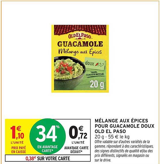 MÉLANGE AUX ÉPICES POUR GUACAMOLE DOUX OLD EL PASO 20 g