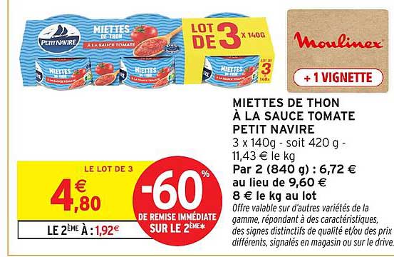 MIETTES DE THON À LA SAUCE TOMATE PETIT NAVIRE