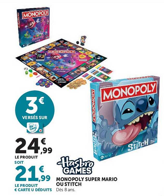 MONOPOLY SUPER MARIO OU STITCH