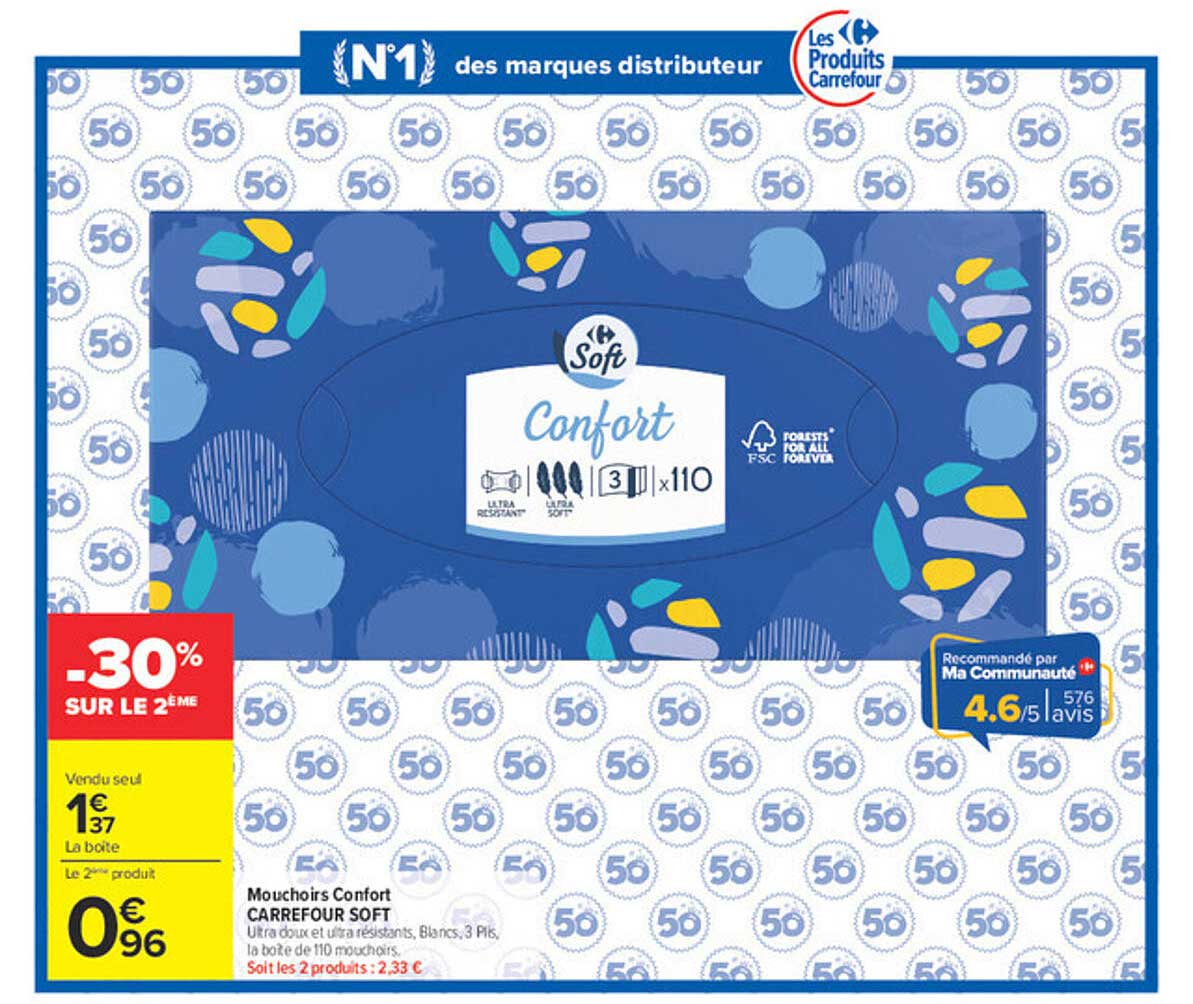Mouchoirs Confort CARREFOUR SOFT