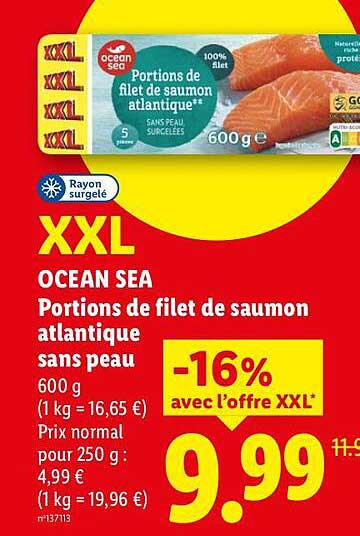 OCEAN SEA Portions de filet de saumon atlantique sans peau 600 g