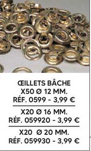 ŒILLETS BÂCHE X50 Ø 12 MM. RÉF. 0599 - 3,99 €