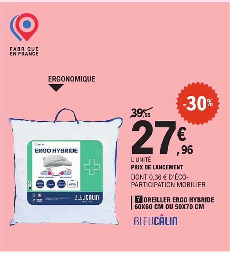 OREILLER ERGO HYBRIDE 60X60 CM OU 50X70 CM
