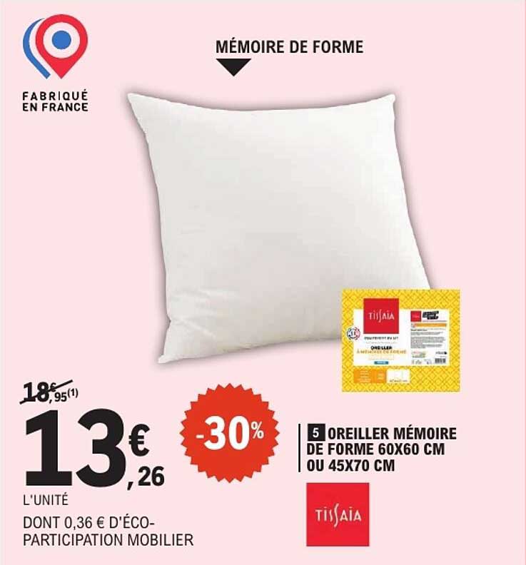 OREILLER MÉMOIRE DE FORME 60X60 CM OU 45X70 CM