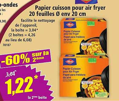 Papier cuisson pour air fryer 20 feuilles Ø env 20 cm
