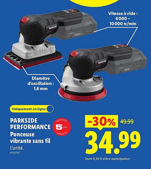 PARKSIDE PERFORMANCE Ponceuse vibrante sans fil