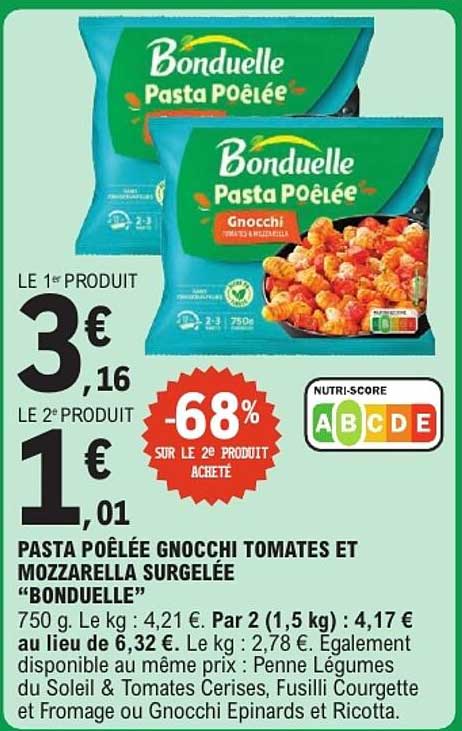Pasta Poêlée Gnocchi tomates et mozzarella surgelée « BONDUELLE »