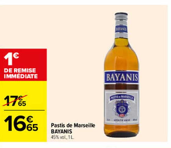 Pastis de Marseille BAYANIS 45% vol, 1L