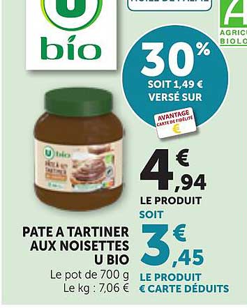 PATE A TARTINER AUX NOISETTES U BIO