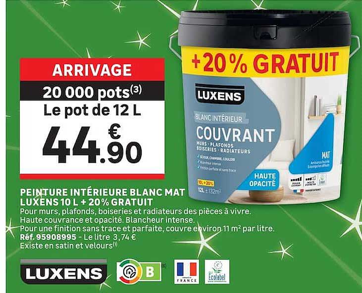 PEINTURE INTÉRIEURE BLANC MAT LUXENS 10 L + 20% GRATUIT