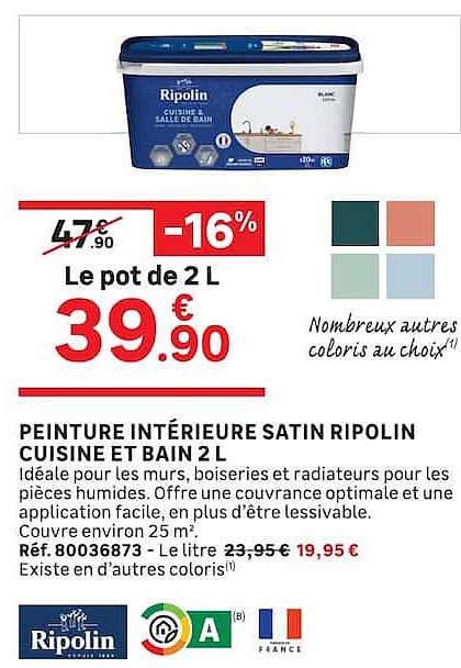 PEINTURE INTÉRIEURE SATIN RIPOLIN CUISINE ET BAIN 2L
