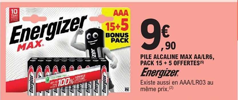 PILE ALCALINE MAX AA/LR6, PACK 15 + 5 OFFERTES